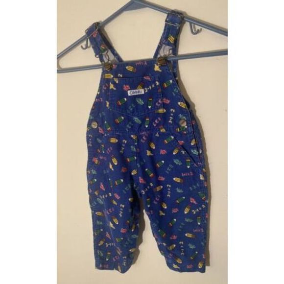 Vintage Carters Baby Boy Blue Corduroy Overalls With Numbers &  Pencils 12M - Picture 1 of 5